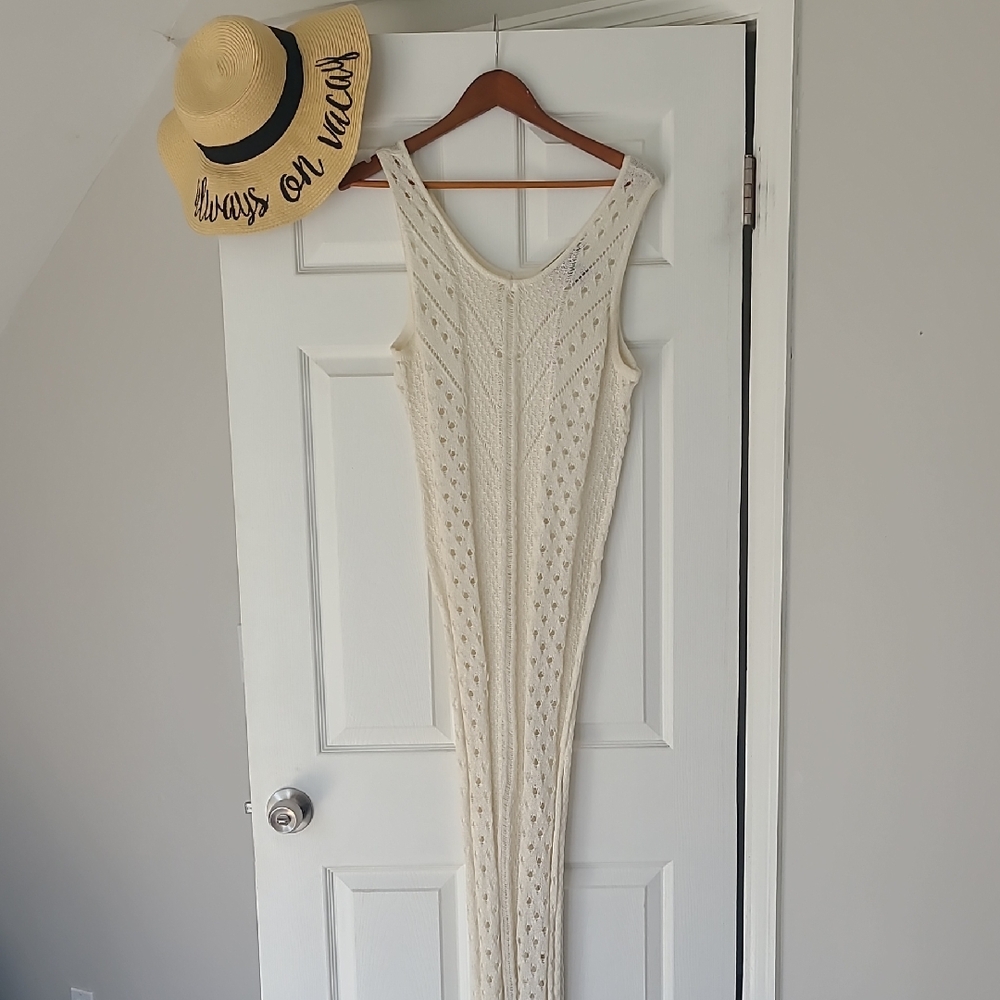 Ashley Stewart Cream Crochet Maxi Dress